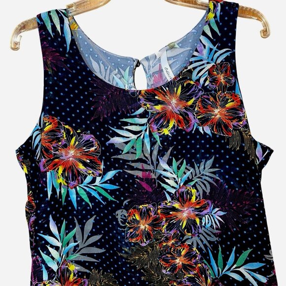 NY Collection Boho Floral Sheer Layer Top L Tropicore Quiet Luxury Vacation Chic - Picture 5 of 8